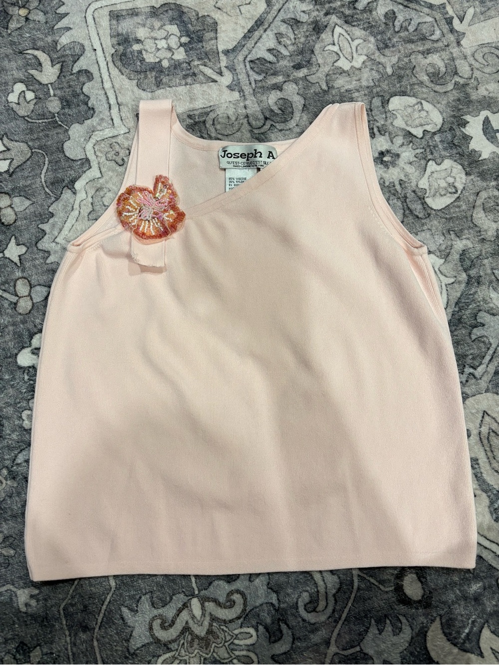Y2K vintage Joseph Girls Pale Pink Tank with Beaded Floral Accent